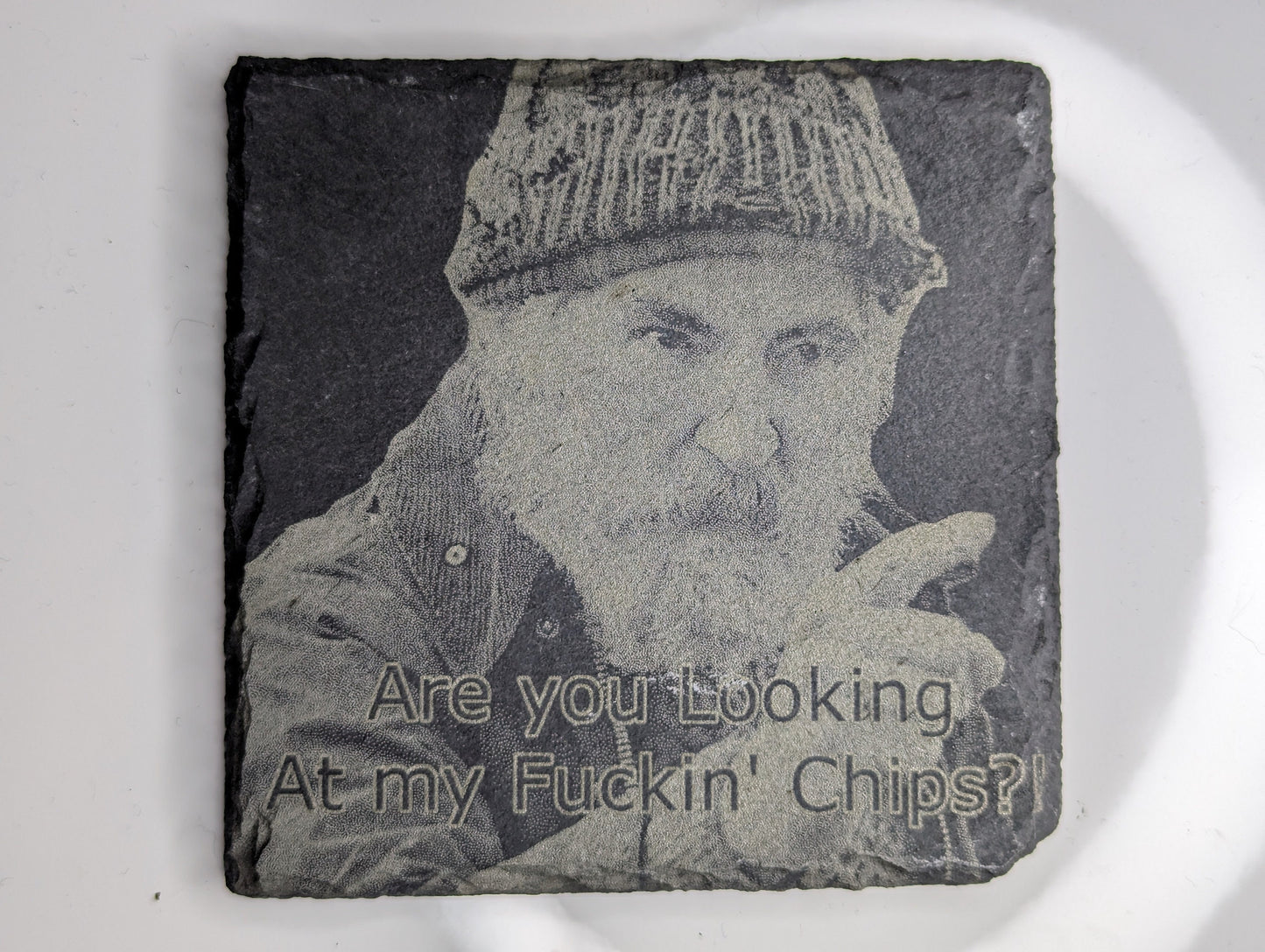 Brassic, Farmer Jim, Set of 4 Slate Coasters, Engraved, Photo, Gift, Novelty, Fan, Bar Decoration, Funny