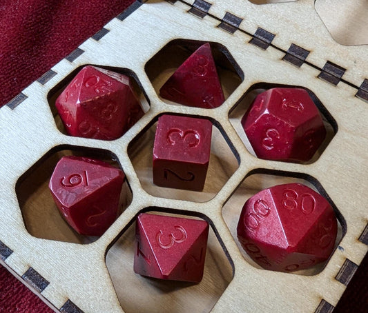 Dungeons & Dragons Polyhedral Dice Set, Engraved Box Set With 7 Dark Blood Dice, Look For The Light, Personalised and Customised Message